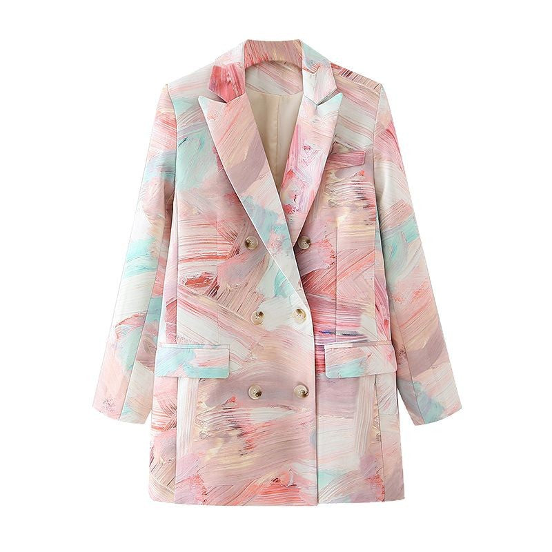 Graffiti Printing Double Breasted Blazer For Women