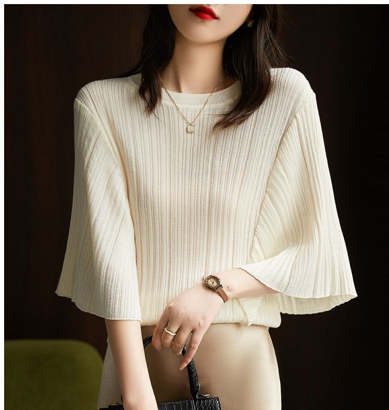 Womens French-style Batwing-sleeve Knit Short-sleeve Top