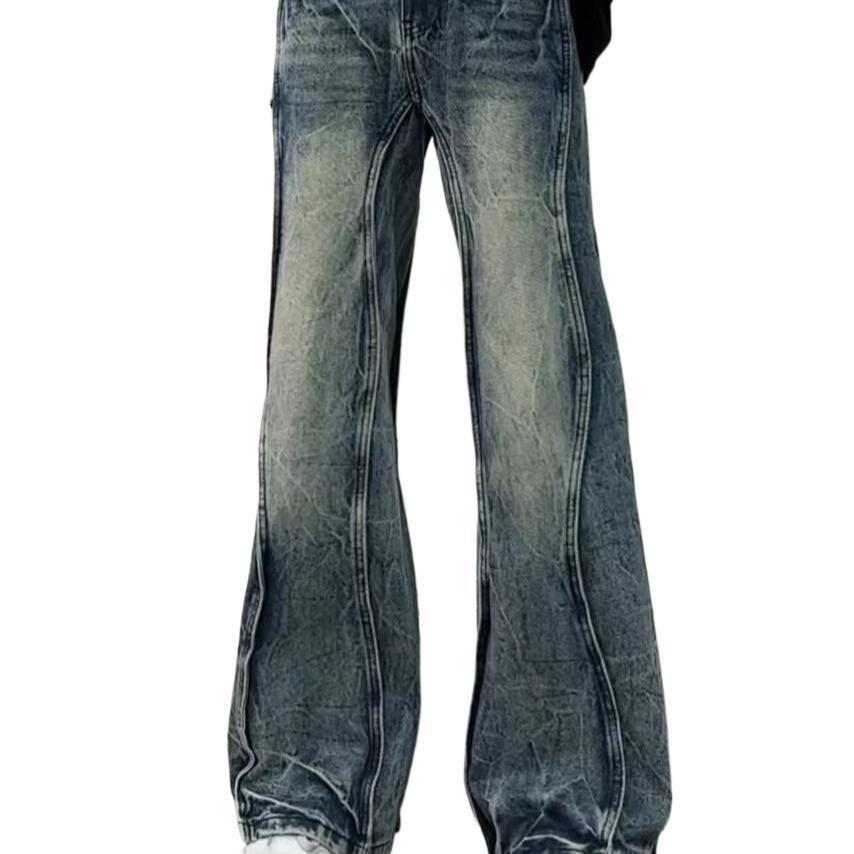 Mens American-style Lightning-Stripe Mid-Rise Stretch Jeans