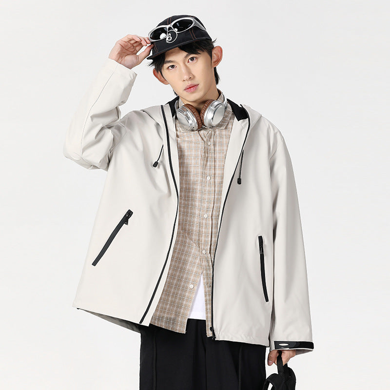Outdoor Windproof And Waterproof Bomber Jacket Couples Style Hooded Trench Coat