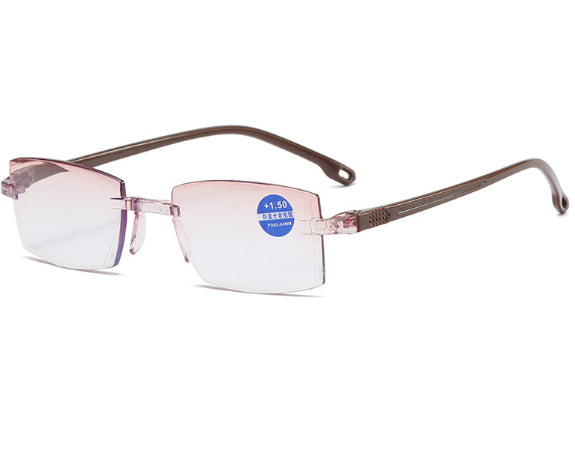 New Frameless Diamond Trimming Reading Glasses Comfortable Anti-blue Light Blue Film One Men's Glasses