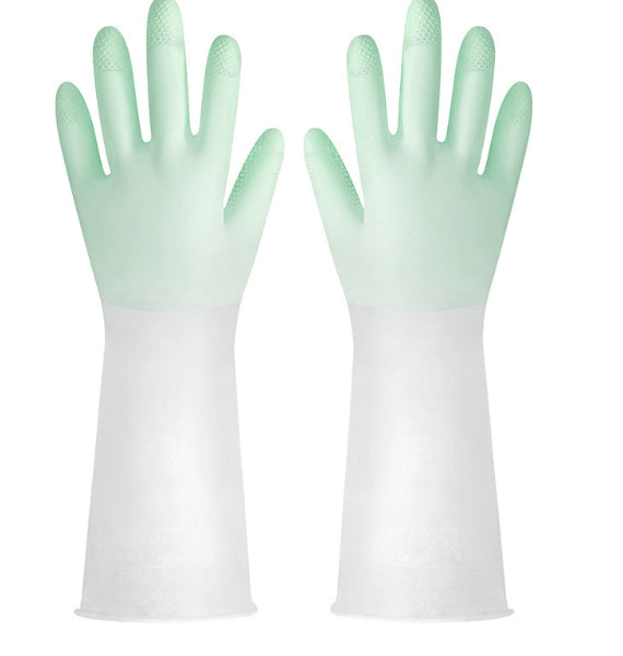 Dishwashing Gloves In Translucent White Made From Cleaning-grade Rubber With A Non-slip Design