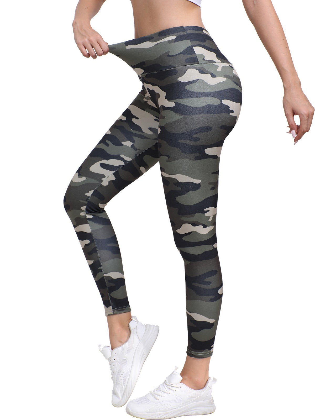 Popular Women's High-Waisted Camouflage Print Leggings Autumn And Winter Fleece Elastic Waistband Tights Fitness Sports Butt Lift