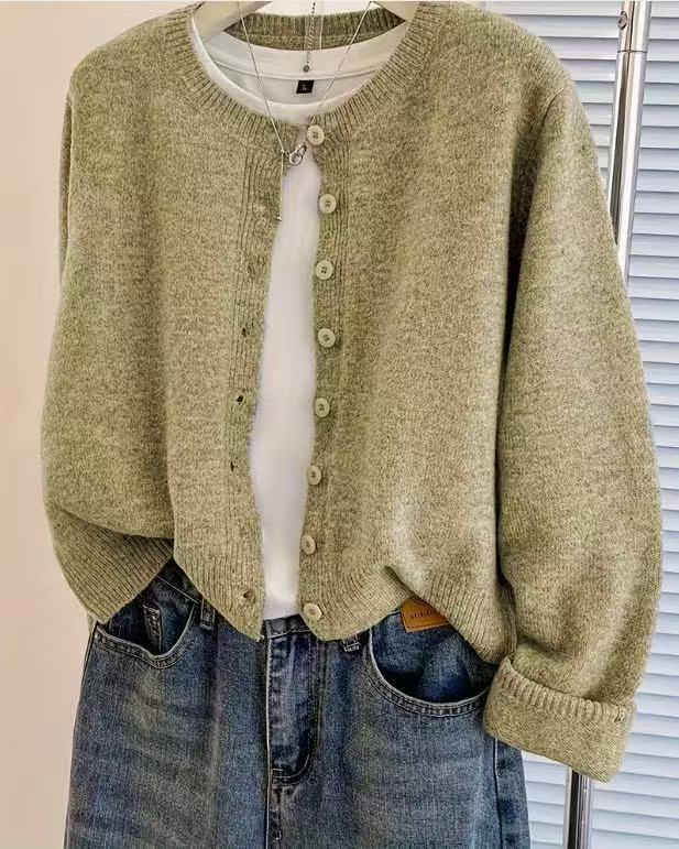 New Autumnwinter Womens Short Loose-fit Round-neck Knit Cardigan Sweater Jacket