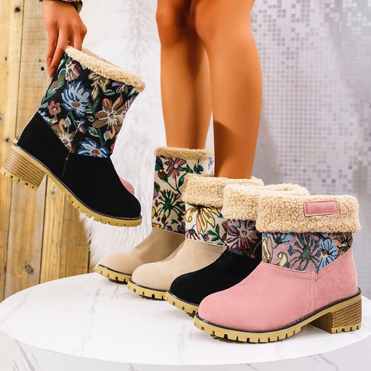 Embroidered Ethnic Snow Boots for Women