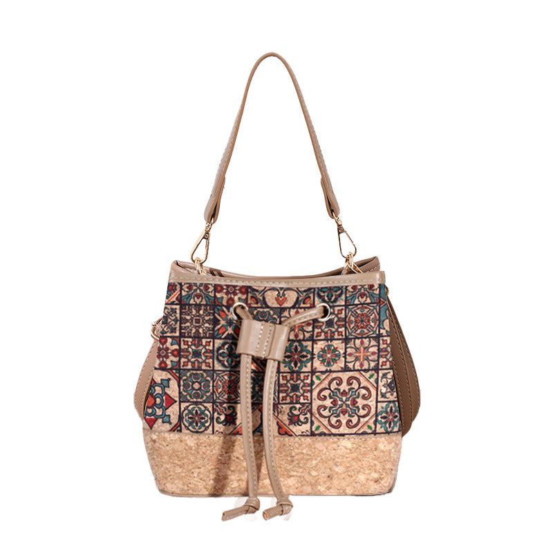 Vintage Printed Large-Capacity Women's Tote Bag With Wood-Grain Exterior And Wood-Grain Interior