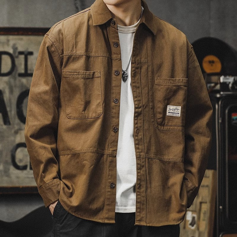 Mens Long-sleeve Washed-soft Casual Work Shirt Jacket