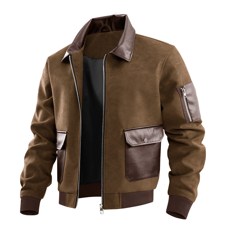 Mens Patchwork Texture Lapel Jacket