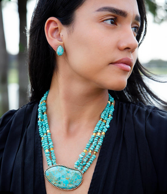 Clip On Blue Turquoise Golden Earrings