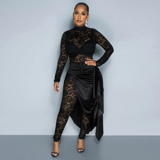 Women's Bodysuit Lace-Up Cloak Skirt Set