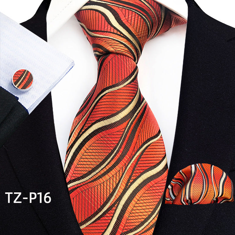 Mens Plaid Formal Tie Pocket Square And Cufflinks Three-Piece Set