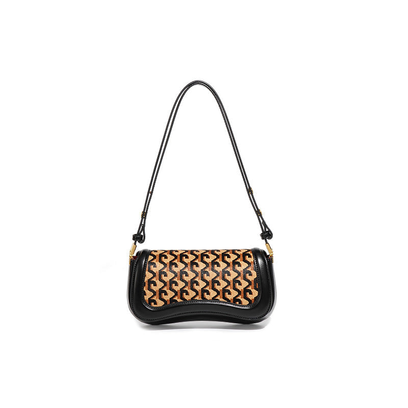 European And American Retro Trendy Underarm Bag Fashionable High-grade Genuine Leather Horsehair Shoulder Bag Niche Design All-match Women's Bag