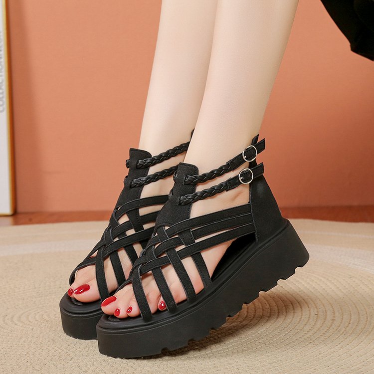 Women's Thick-Sult Ultra-Soft Woven Roman Sandals, New Summer Style, Fashion Versatile Casual Hollow Open-Toe Dopamine Ankle Sandals