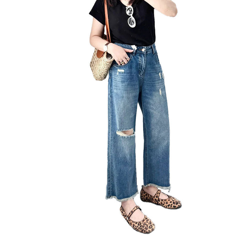 Comfortable Casual Washed Versatile Blue Capri-length Jeans For Outerwear