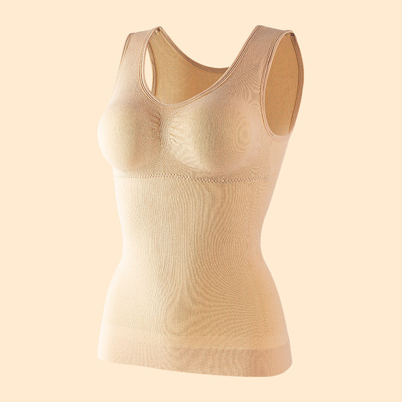 Foreign Trade Seamless Double-layer Body Shaping Vest Long Abdominal Shaping Waist Sports Base Vest Pure Cotton With Chest Pad For Women