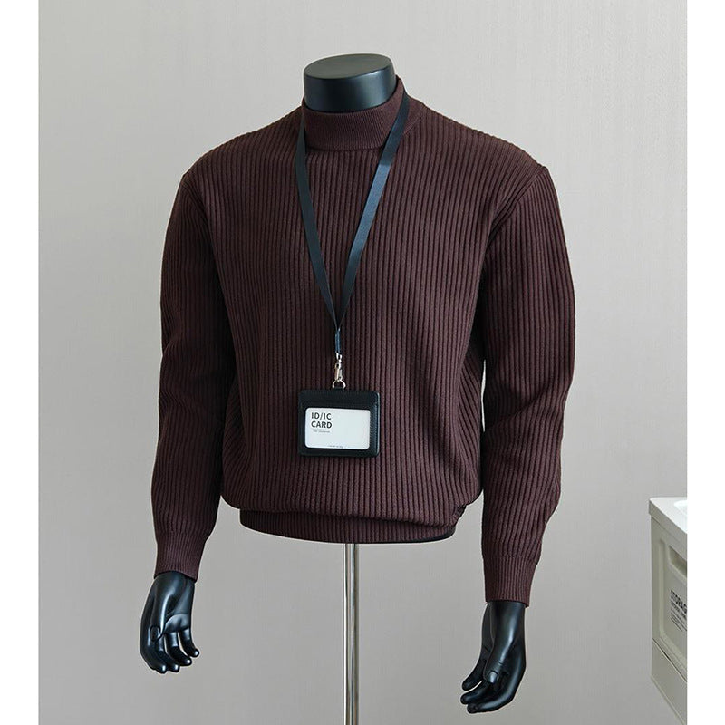 Mens White Ribbed Turtleneck Sweater Knitted Top
