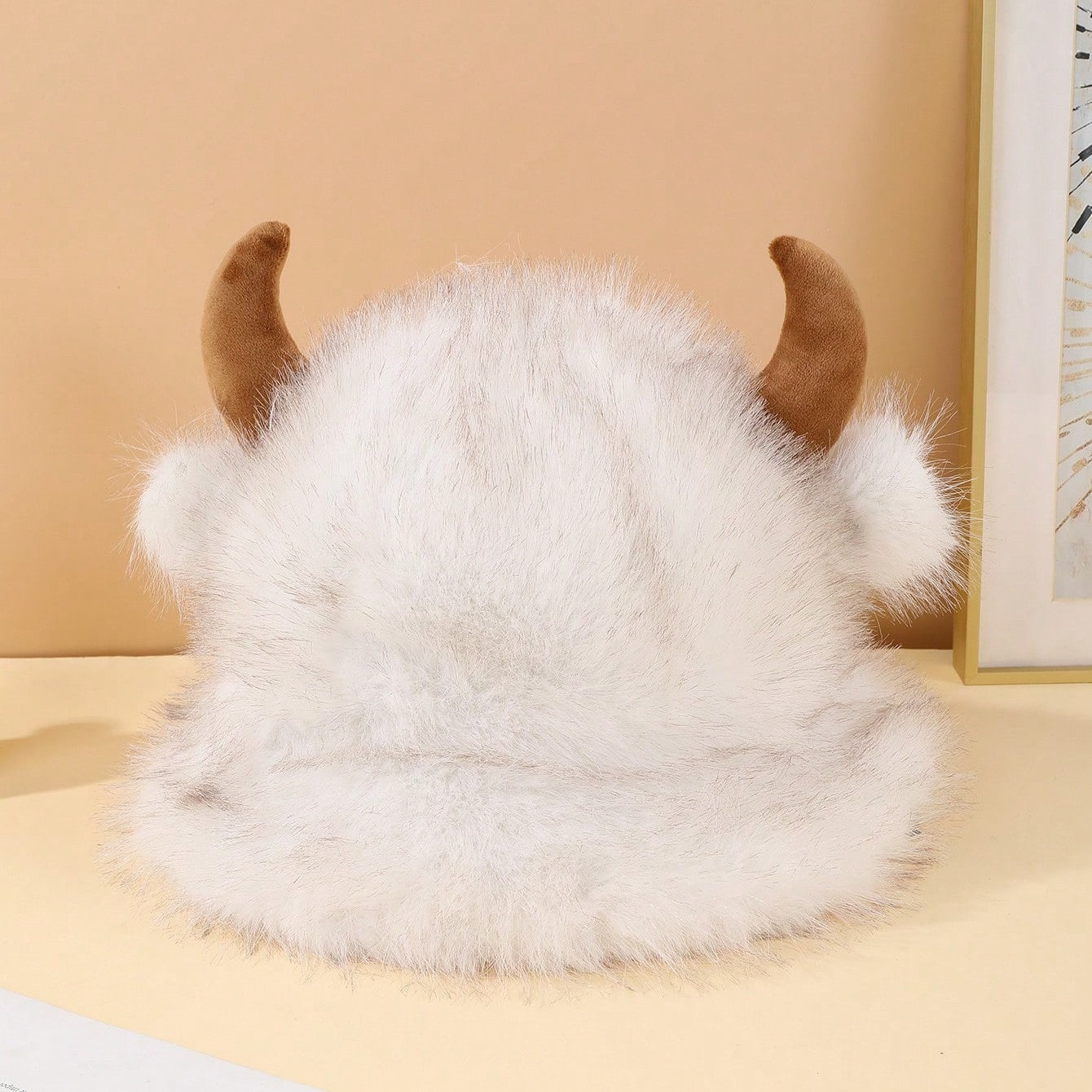 Halloween Cute Cowhorn-shaped Small-ear Plush Fisherman Hat With Stars - Versatile And Thick Outdoor Warm Fleece Hat