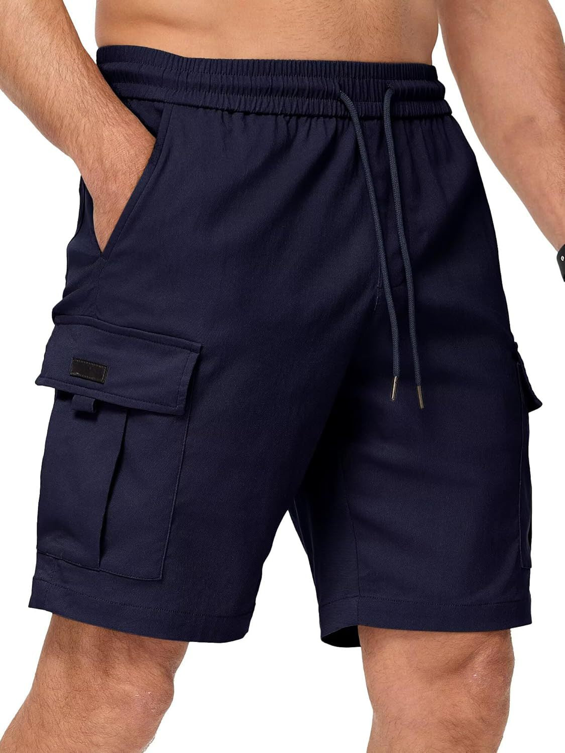Men Elastic Waist Drawstring Cargo Shorts Multi Pocket Casual Utility Shorts Loose Fit Outdoor Work Shorts For Summer