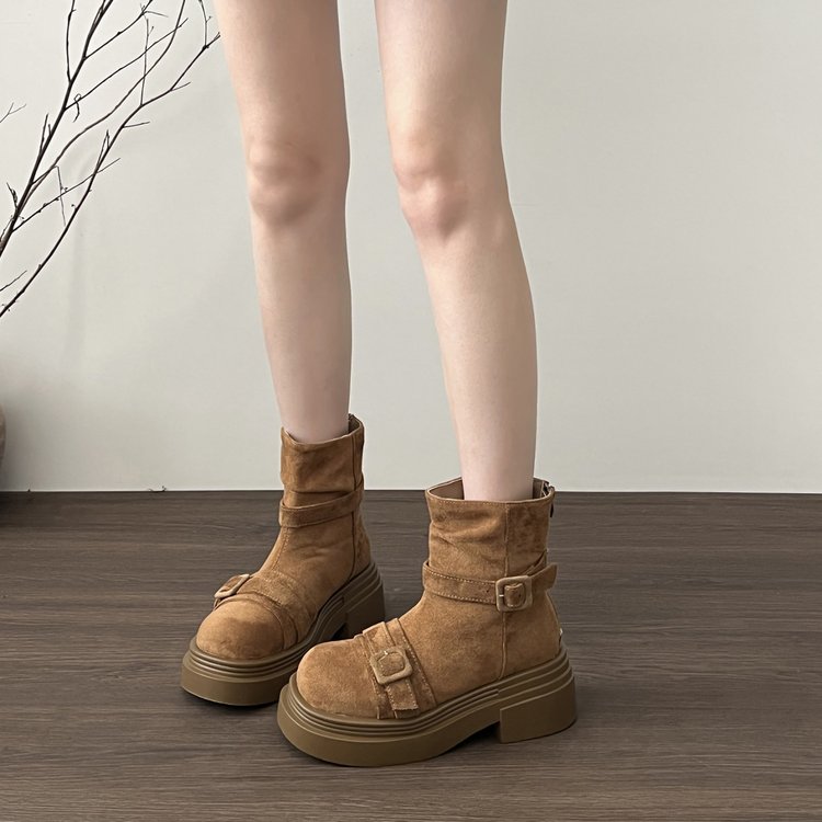 Women's Platform Heightening British Style Martin Boots, 2026 New Arrival, Trending Vintage Western Cowboy Pants Shaft Low-Cut Ankle Boots