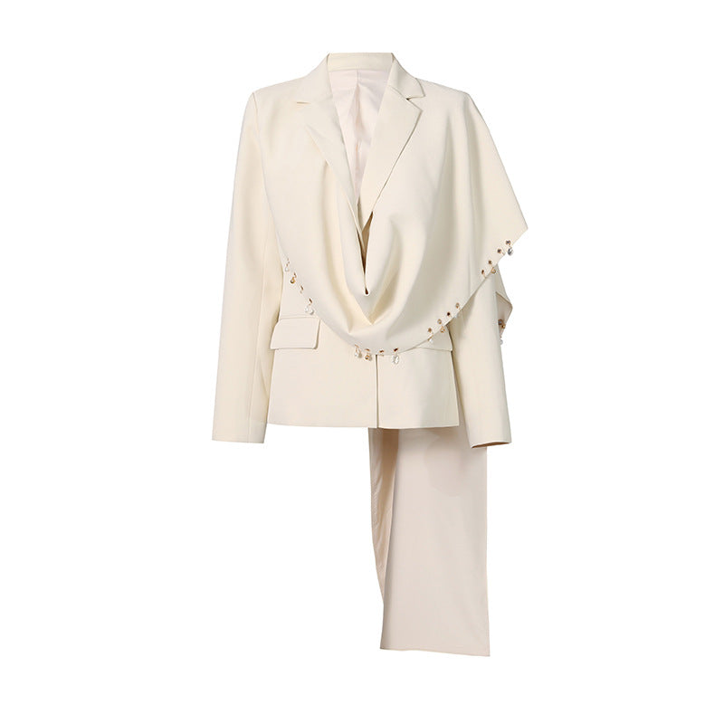 Elegant Metal Ring-Embroidered Design Long-Sleeve Cape Blazer For Women