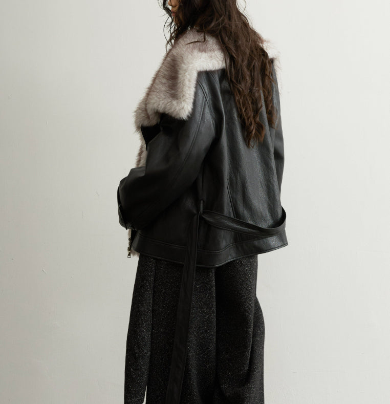 Handsome Detachable Fur-collar PU Leather Jacket