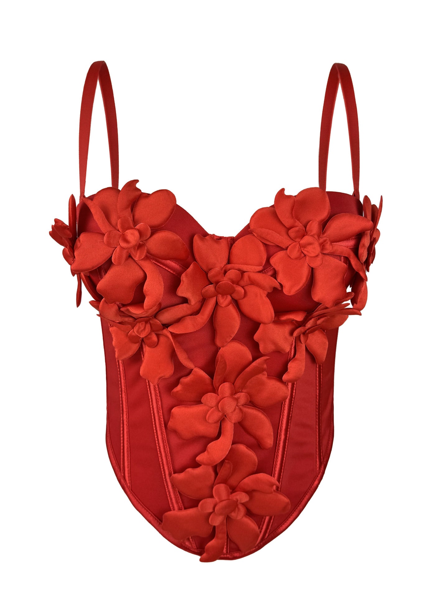 Cross-border Europe And The United States New Three-dimensional Flower Camisole Top Slim-fit Pure Desire Style Sexy Fish Bone Chest