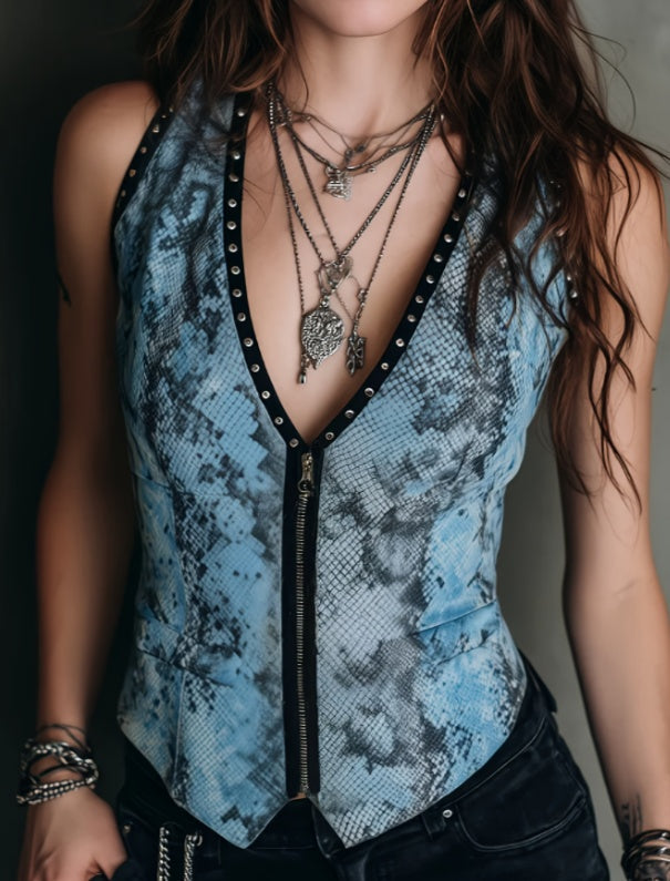Women's V-neck Zipper Sleeveless Slim-fit Short Vest