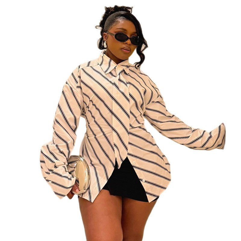Fashionable Casual Bow-tie Slim-fit Striped Shirt With Ties