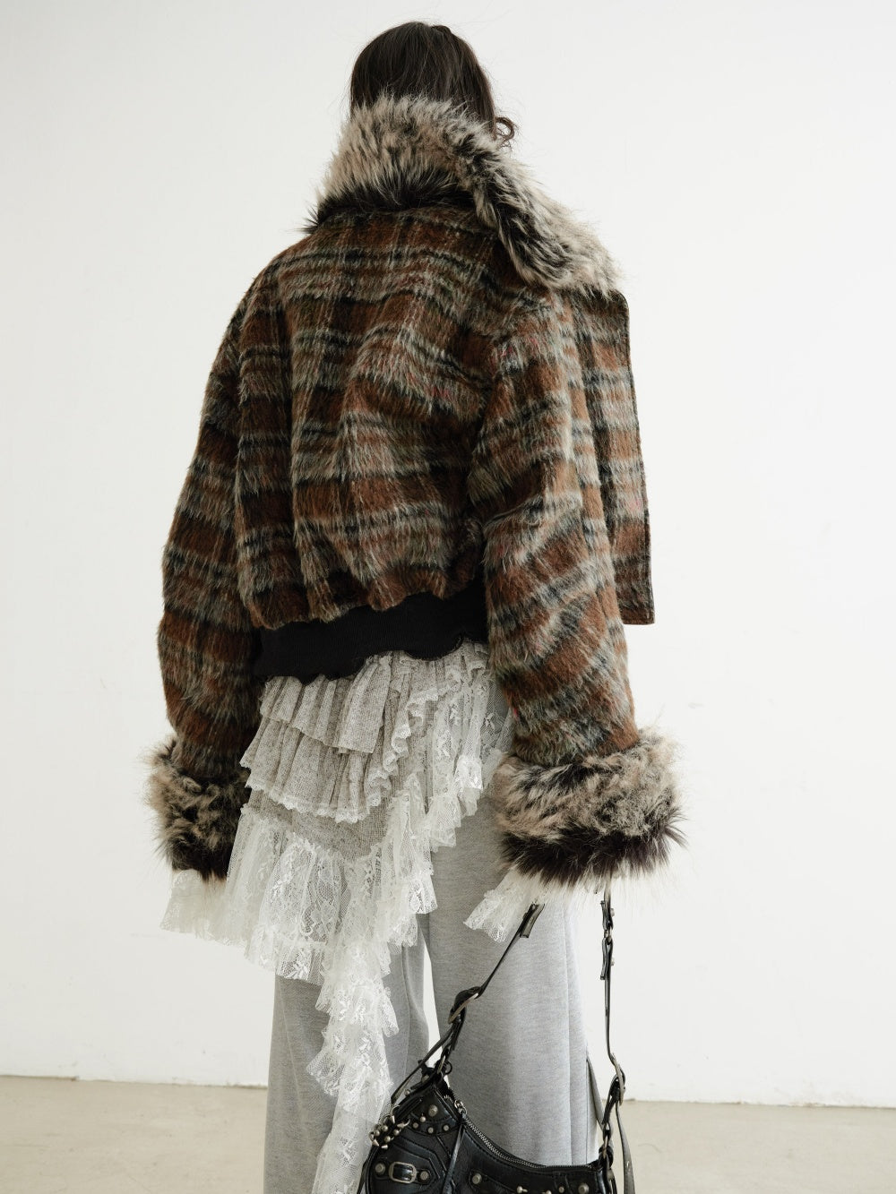 Women's Reversible Plaid PU Leather Jacket