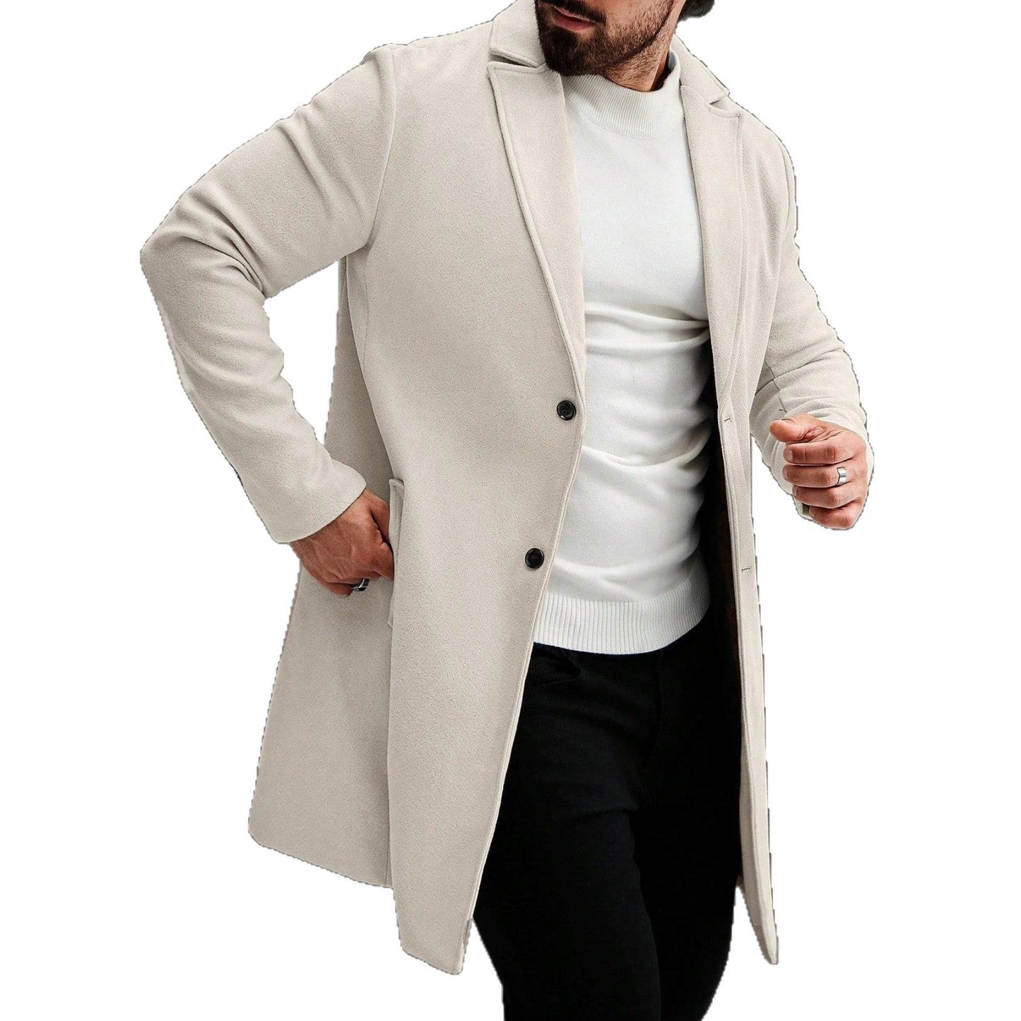 Solid-color Wool Mid-length Coat