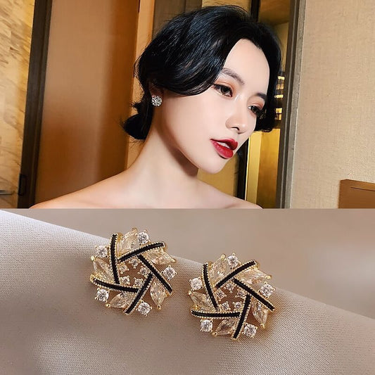 925 Silver Needle Net Red Earrings