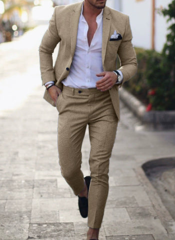 Men Leisure Set Digital Printing Two Button Suit Top Two-piece Pants