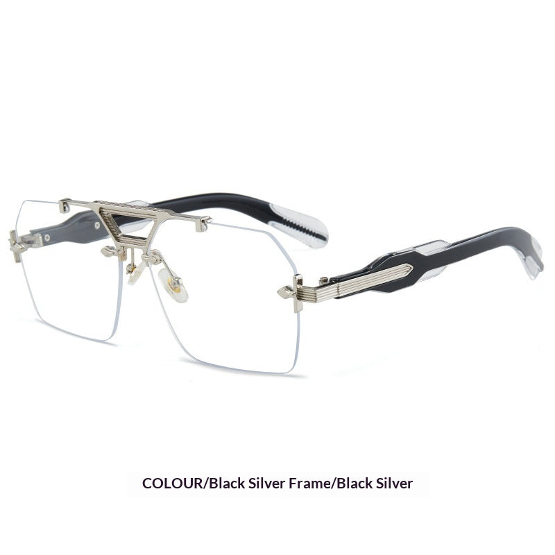 Retro Metal Double-bridge Rimless Sunglasses