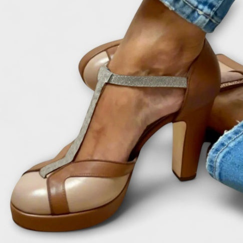 Fashion High Heel Thick Bottom T-shaped Buckle With Pumps Women