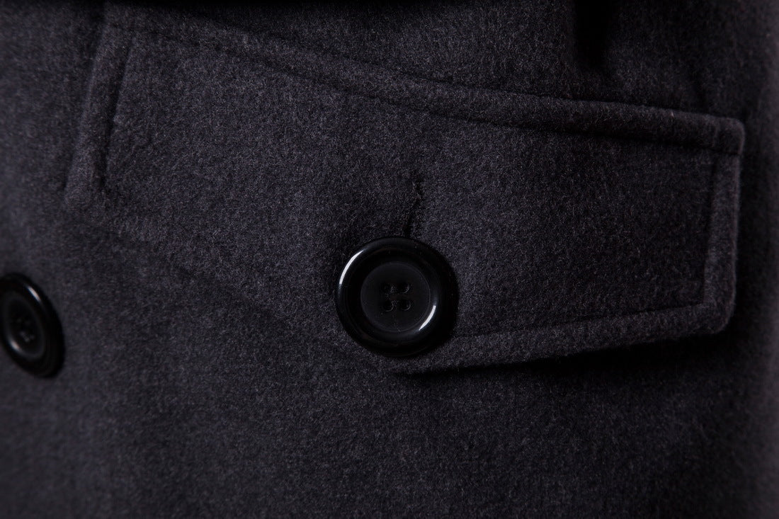 Double-breasted Hooded Belted Mid-length Wool Trench Coat