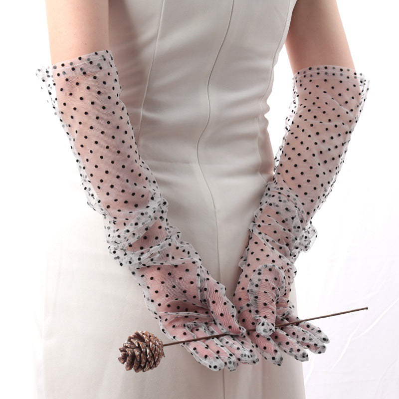 Women's Polka-Dot Extended Lace Gloves
