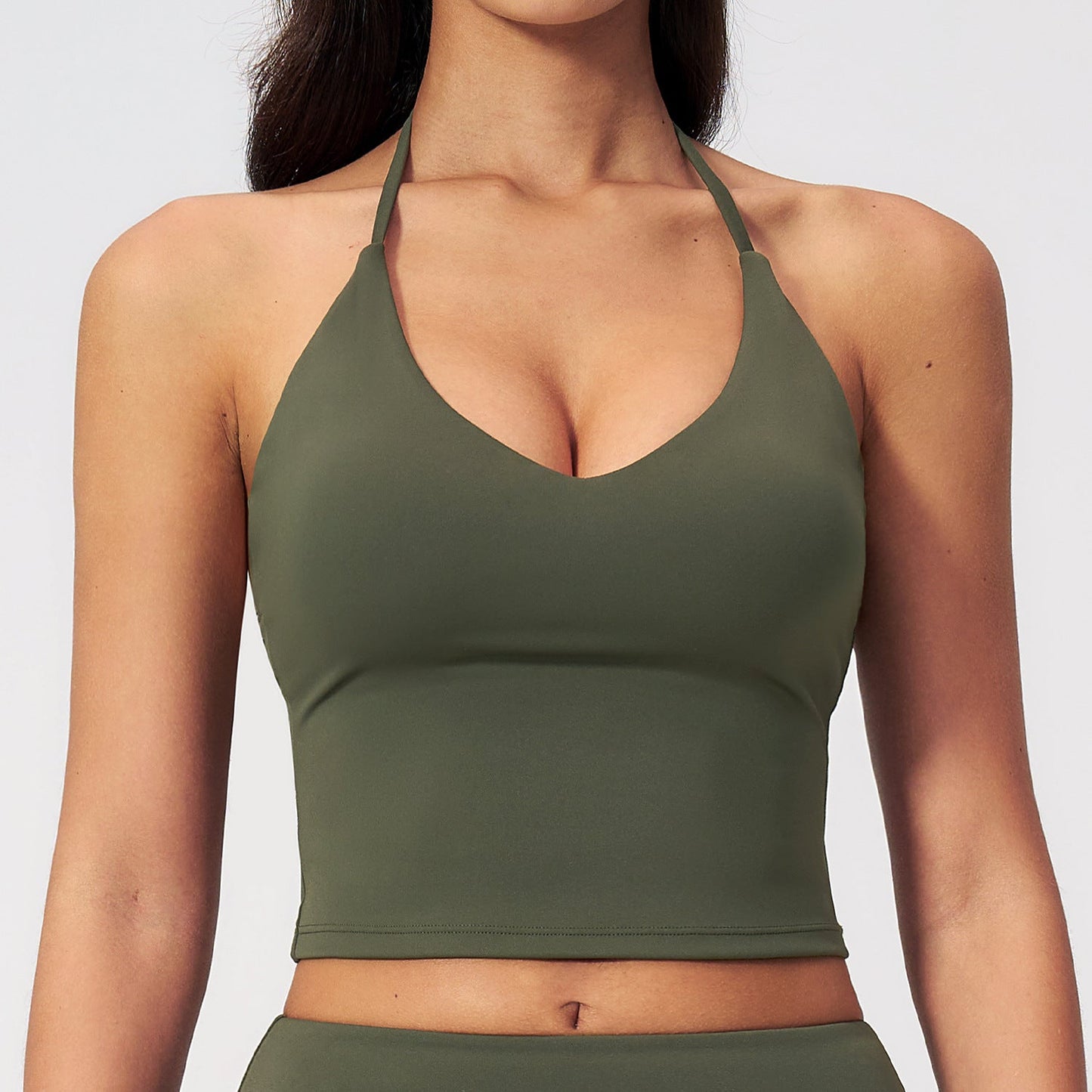 Womens Sports Tank Top With A Halterneck Design Built-in Padded Cups And A V-neckideal For Yoga