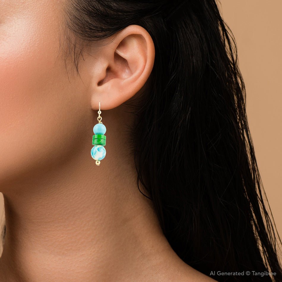 Margarita Mixed Blue and Green Golden Drop Earrings