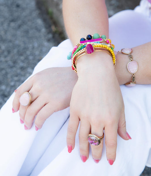 Pink Opal Golden Statement Ring