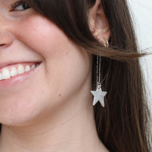 Silver Satin Delta Star Threader Earrings