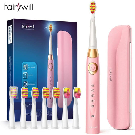 Fairywill FW-508 Sonic Electric Toothbrush Rechargeable Timer Brush 5 Modes Fast Charge Tooth Brush 8 Brush Heads for Adults