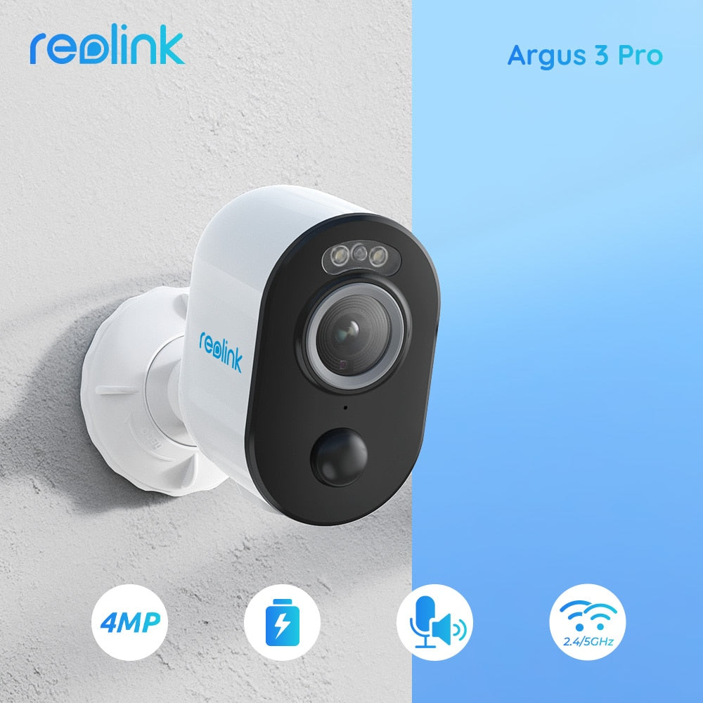 Reolink Argus 3 Pro: Battery-Powered Outdoor Camera with 2.4G/5Ghz WiFi, 4MP Resolution, Human/Car Detection, 2-Way Audio, Spotlight, Smart Home Cam
