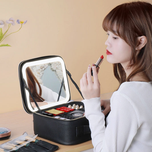 Smart LED Cosmetic Case with Mirror Cosmetic Bag Large Capacity Fashion Portable Storage Bag Travel Makeup Bags for Women