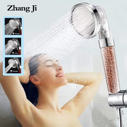 ZhangJi 3 Modes Bath Shower Adjustable Jetting Shower Head High-Pressure Saving Water Bathroom Anion Filter Shower SPA Nozzle
