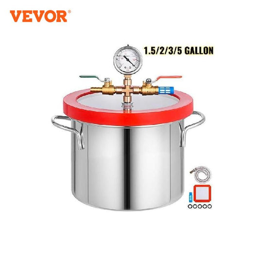 Stainless Steel Vacuum Chamber with Multiple Gallon Options, Acrylic Lid, and High-Performance Silicone Lid Gasket