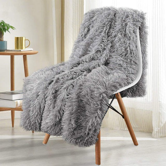 Cozy Double-Sided Fluffy Blanket: Warm Winter Bedspread, Plush Sofa Cover, and Stylish Home Decor Accent