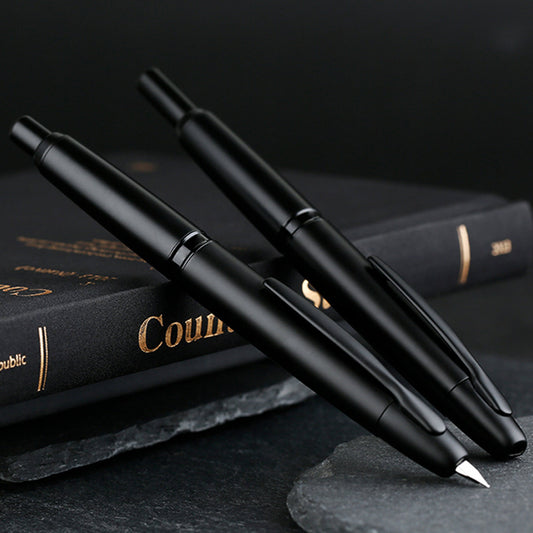 New MAJOHN A1 Press Fountain Pen Retractable Extra Fine Nib 0.4mm Metal Matte Black Ink Pen with Converter for Writing