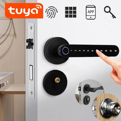 Tuya Biometric Fingerprint Smart Door Lock Password Electronic Digital Lock Keyless Entry Door Knobs Lock for Bedroom Home