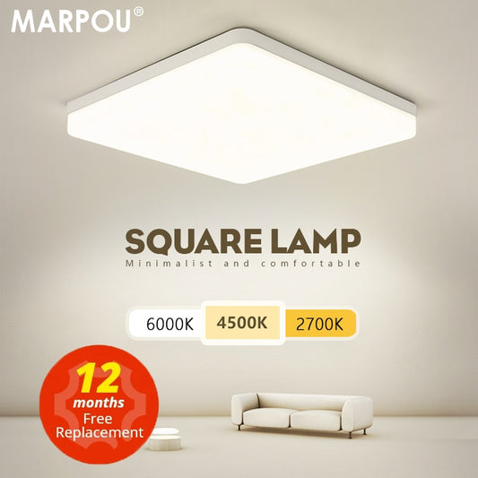 Square LED Ceiling Lamp - Bedroom Lighting in Neutral White, Cold White, and Warm White - 48W, 36W, 24W, 18W Options for Living Room Brilliance