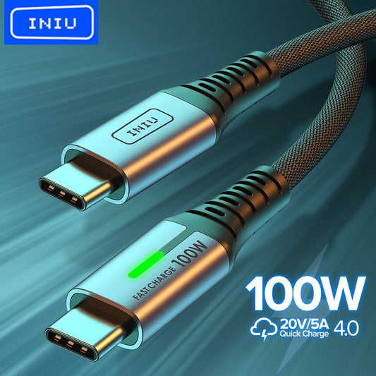 INIU 100W USB C to USB Type C Cable PD 5A QC Fast Charging Phone Charger Cord For Samsung S23 iPad Pro MacBook Tablets LG Google